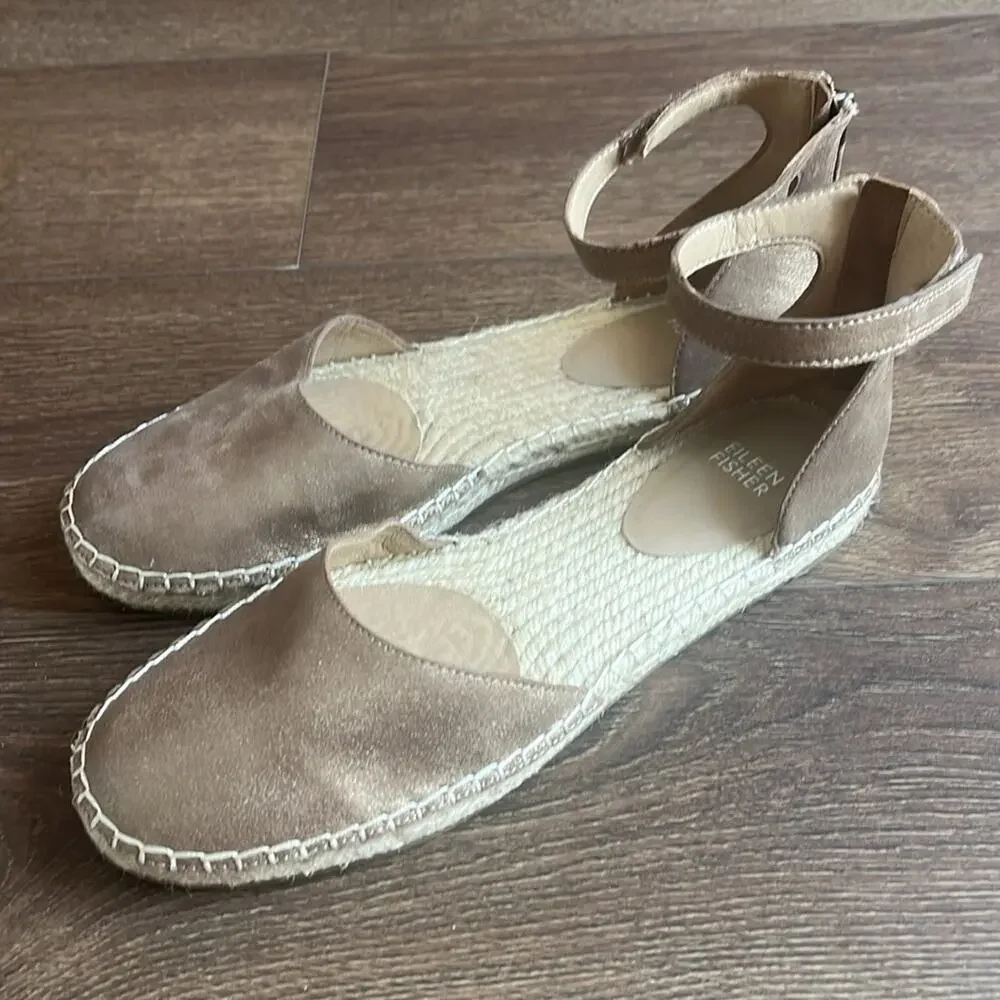 Eileen‎ Fisher Tan Espadrille Flats with Ankle Strap 9